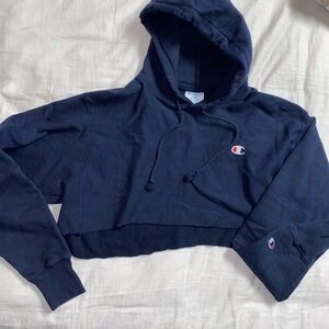 Champion Navy Blue Cropped Hoodie
